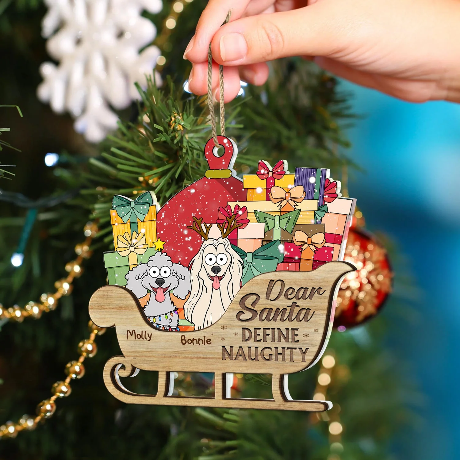 Dear Santa Define Naughty Dogs, Cats - Christmas, Birthday, Funny Gift For Dog Lovers, Cat Lovers, Pet Owners - Personalized 2-Layered Mix Ornament - Image 4