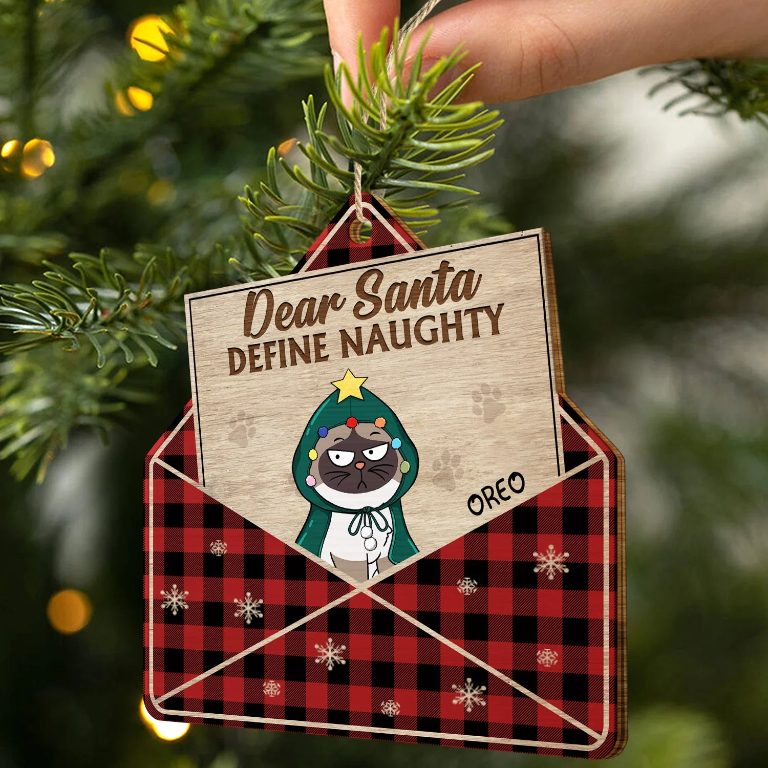 Dear Santa Define Naughty Funny Pet - Christmas Gifts For Dog Lovers, Cat Lovers - Personalized Custom Shaped Wooden Ornament - Image 2