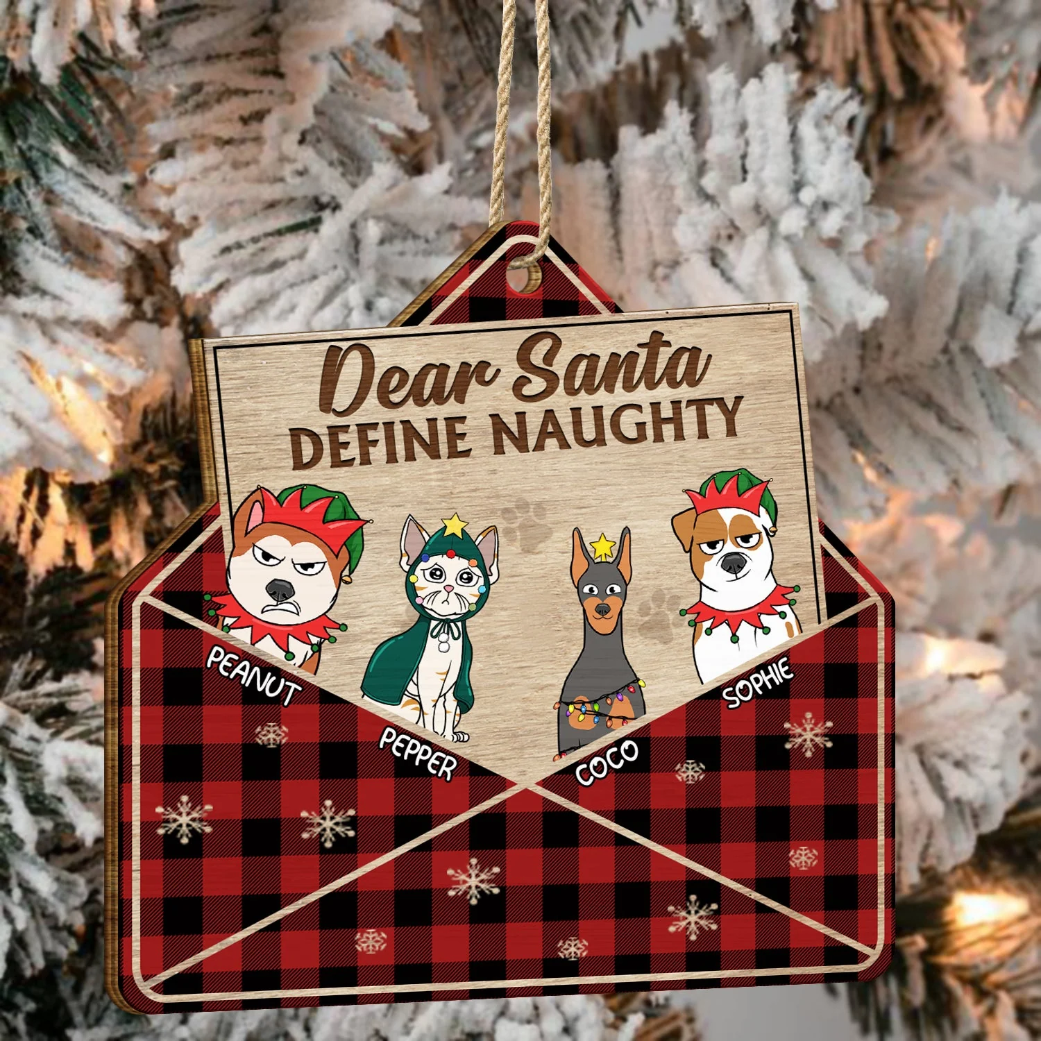 Dear Santa Define Naughty Funny Pet - Christmas Gifts For Dog Lovers, Cat Lovers - Personalized Custom Shaped Wooden Ornament - Image 4