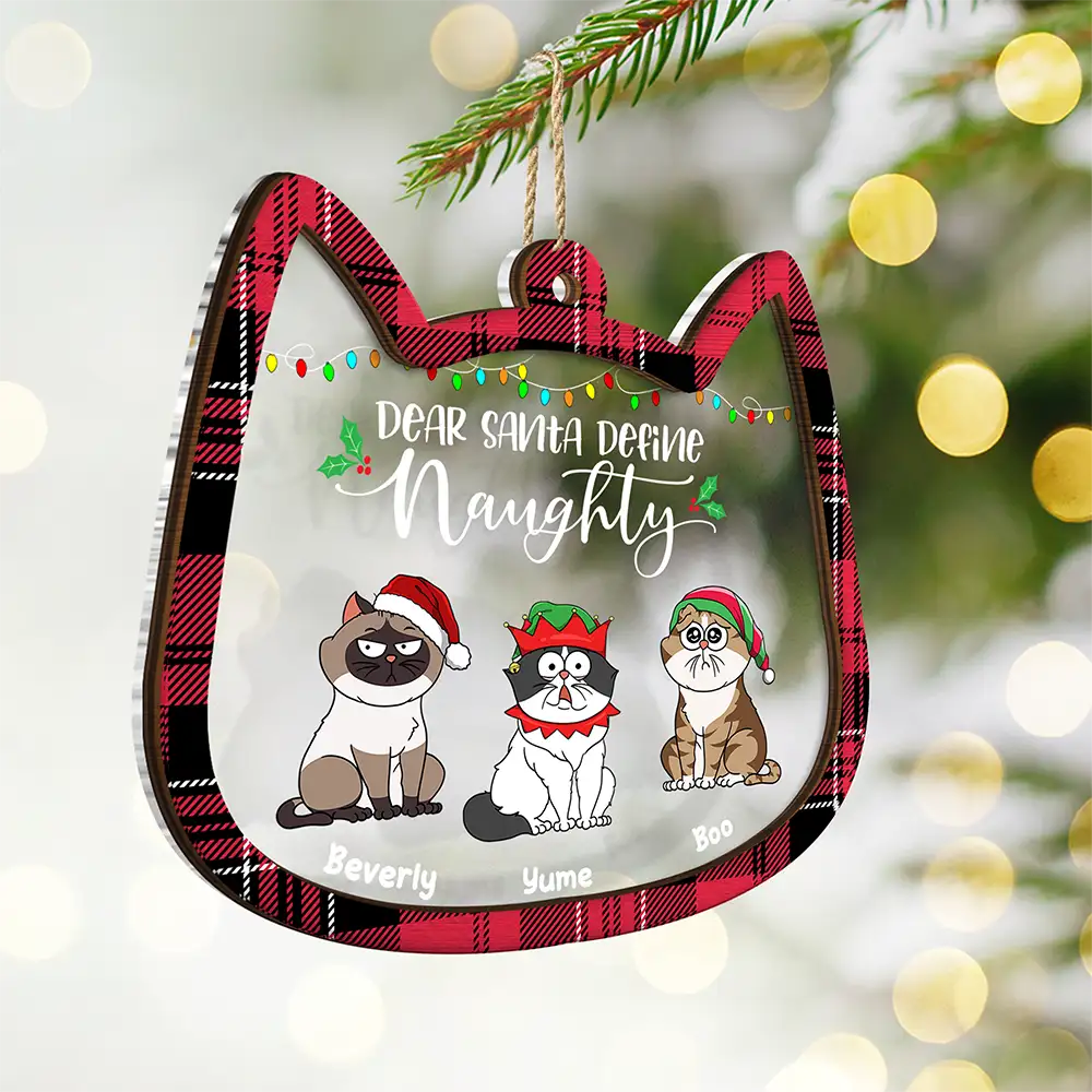 Dear Santa Define Naughty Red Plaid - Personalized 2-Layered Mix Ornament - Image 2