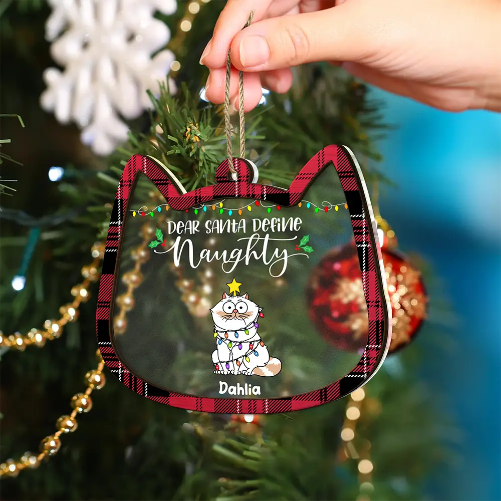 Dear Santa Define Naughty Red Plaid - Personalized 2-Layered Mix Ornament - Image 4