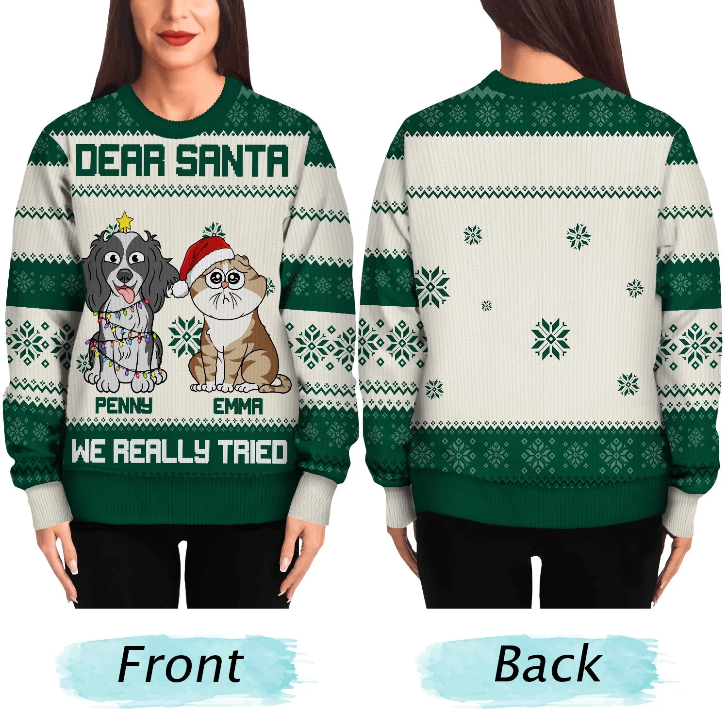 Dear Santa We Really Tried - Christmas Gift For Cat Lovers, Dog Lovers - Personalized Unisex Ugly Sweater - Image 5