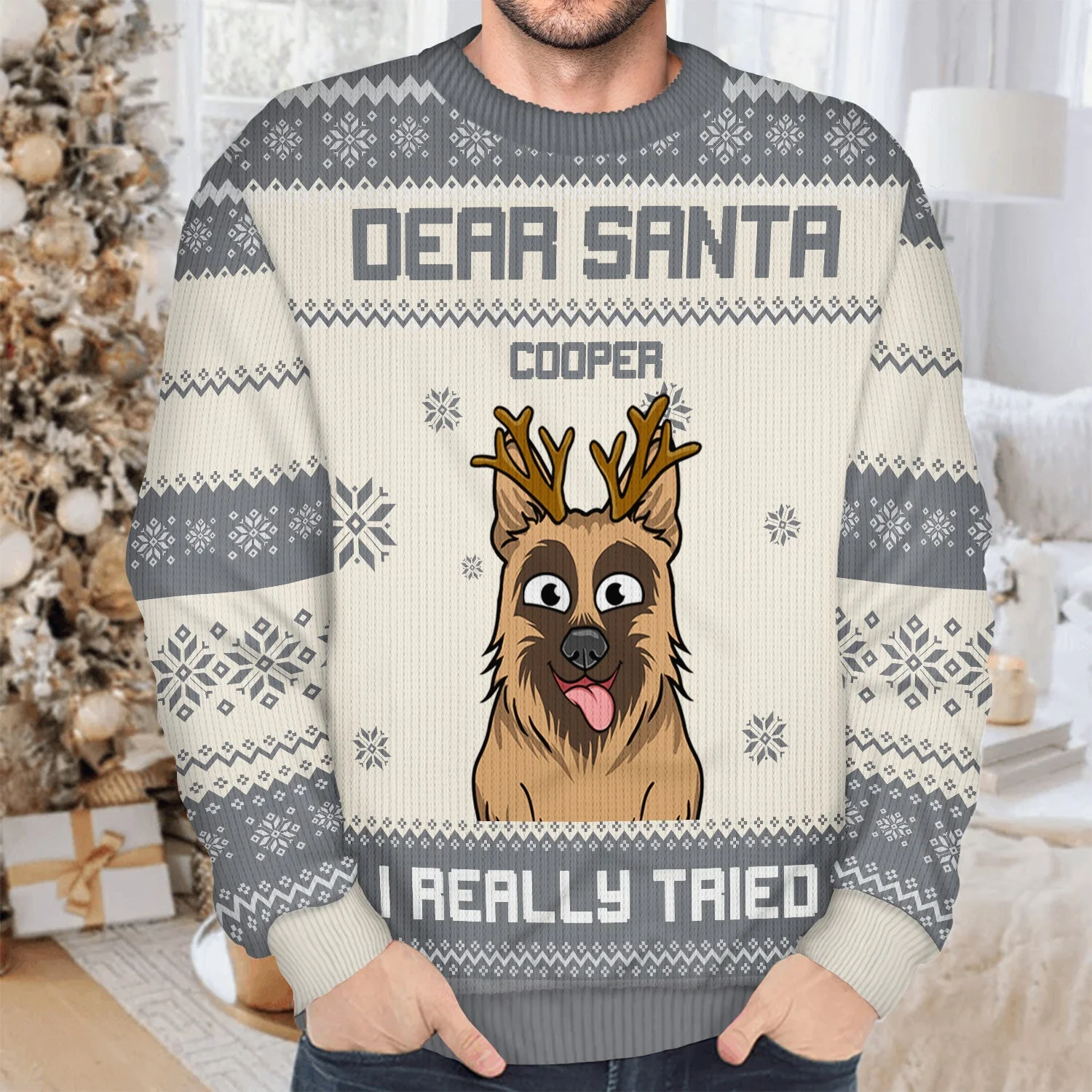 Dear Santa We Really Tried - Christmas Gift For Dog Lovers, Cat Lovers - Personalized Unisex Ugly Sweater - Image 4