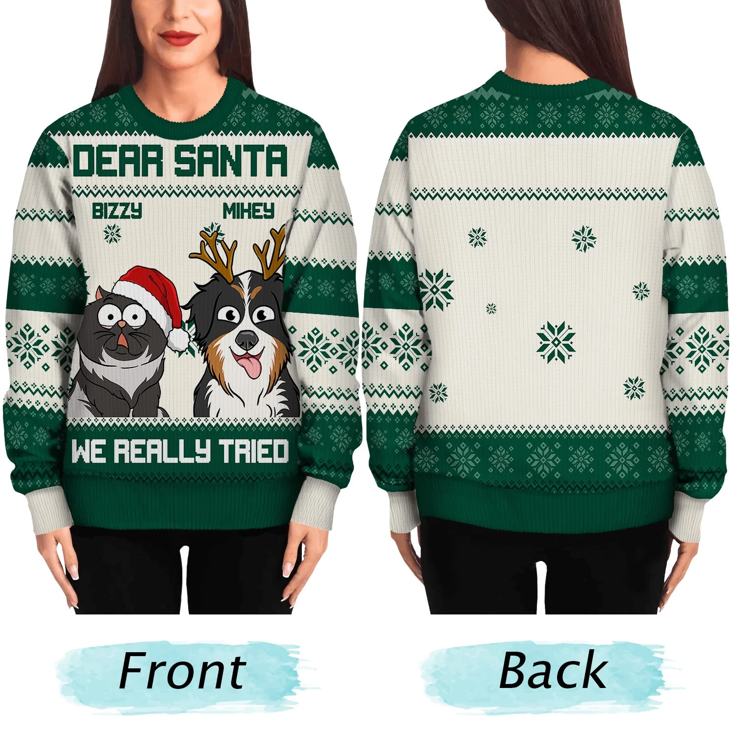 Dear Santa We Really Tried - Christmas Gift For Dog Lovers, Cat Lovers - Personalized Unisex Ugly Sweater - Image 5