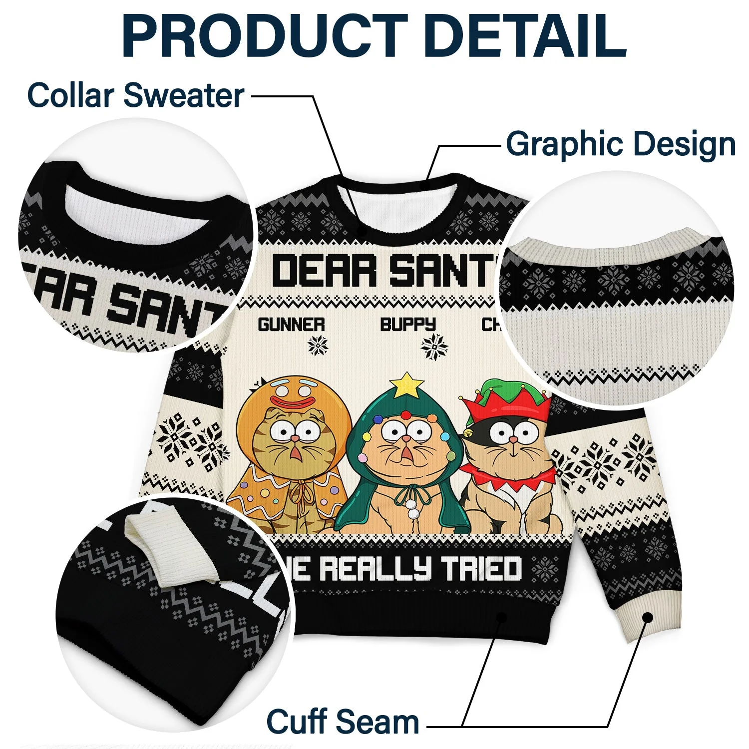 Dear Santa We Really Tried - Christmas Gift For Dog Lovers, Cat Lovers - Personalized Unisex Ugly Sweater - Image 6