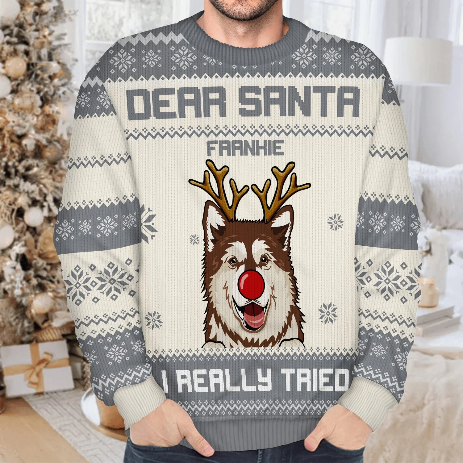 Dear Santa We Really Tried - Funny, Christmas Gift For Cat Lovers, Dog Lovers - Personalized Unisex Ugly Sweater - Image 4