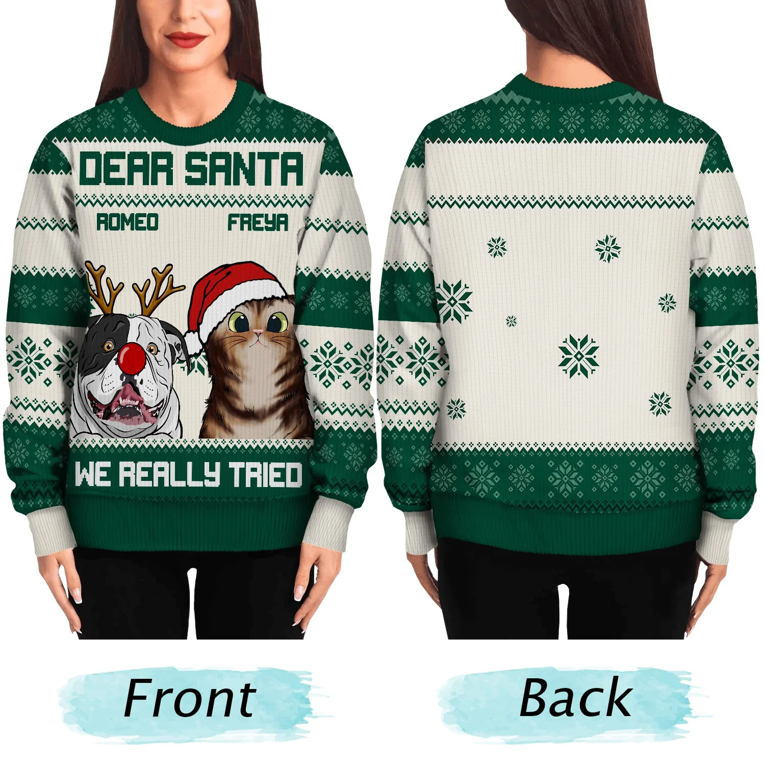 Dear Santa We Really Tried - Funny, Christmas Gift For Cat Lovers, Dog Lovers - Personalized Unisex Ugly Sweater - Image 5