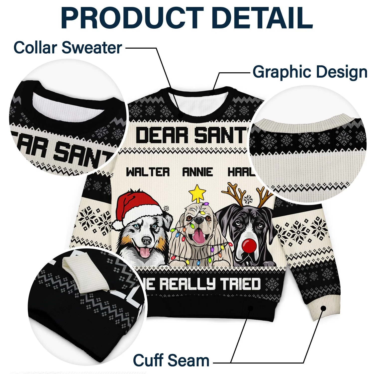 Dear Santa We Really Tried - Funny, Christmas Gift For Cat Lovers, Dog Lovers - Personalized Unisex Ugly Sweater - Image 6