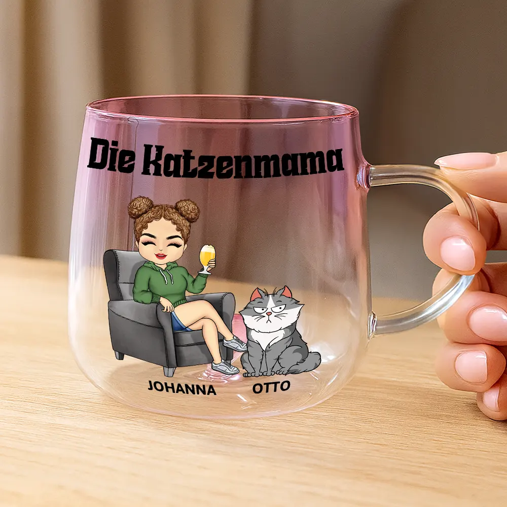 Die Katzenmama - Personalisierte Farbverlauf Glastasse - Image 3
