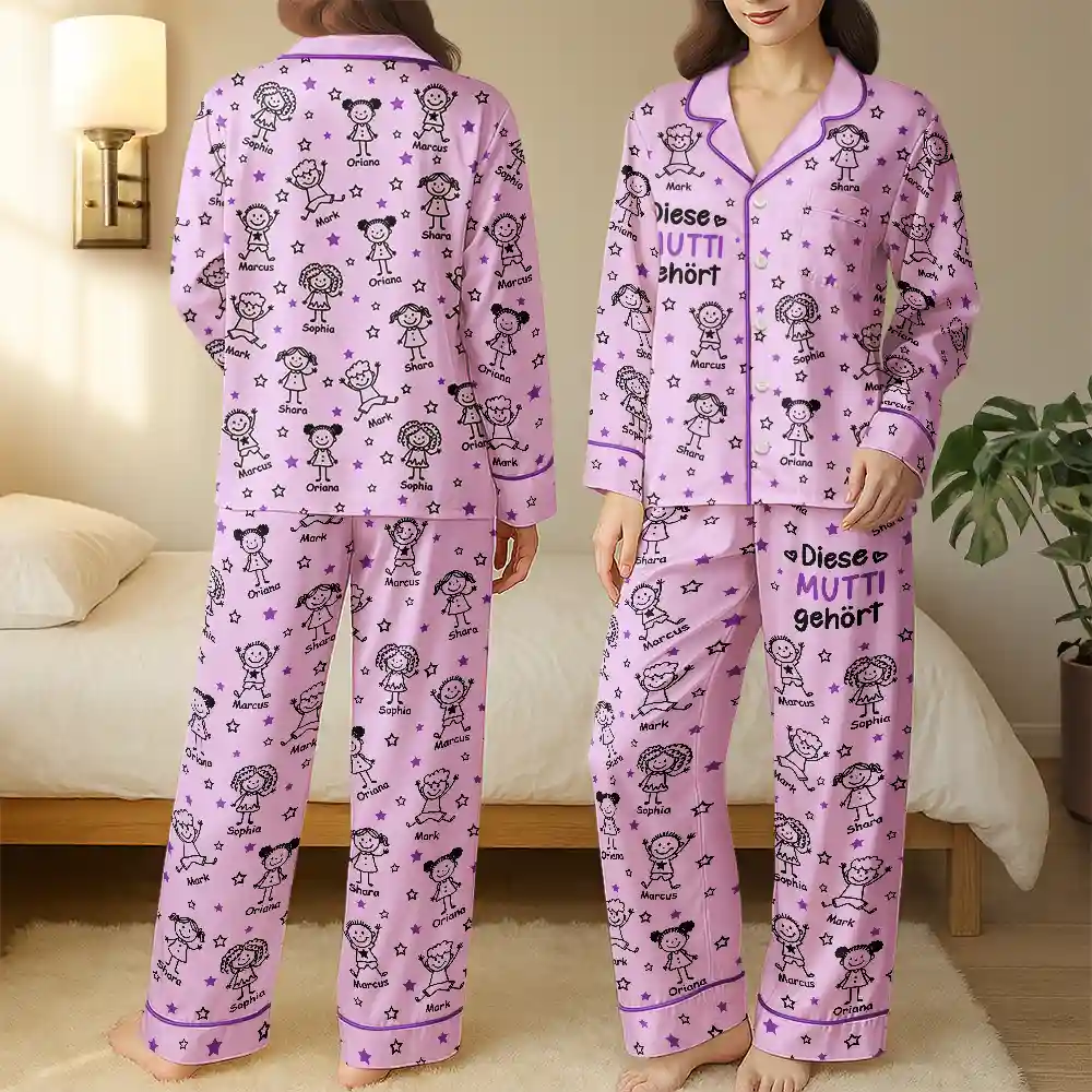 Diese Oma Mama Gehört Ihren Enkelkindern - Personalisiertes Satin-Pyjama-Set - Image 3