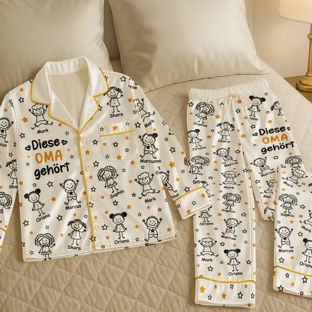 Diese Oma Mama Gehört Ihren Enkelkindern - Personalisiertes Satin-Pyjama-Set - Image 5
