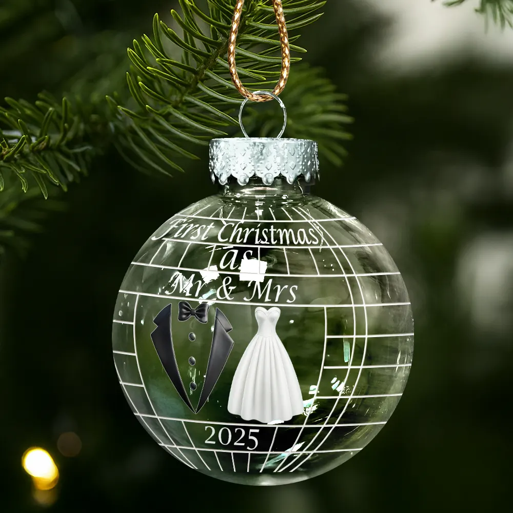 Disco Ball First Christmas As Married Couples - Personalized Ball Ornament - Image 2