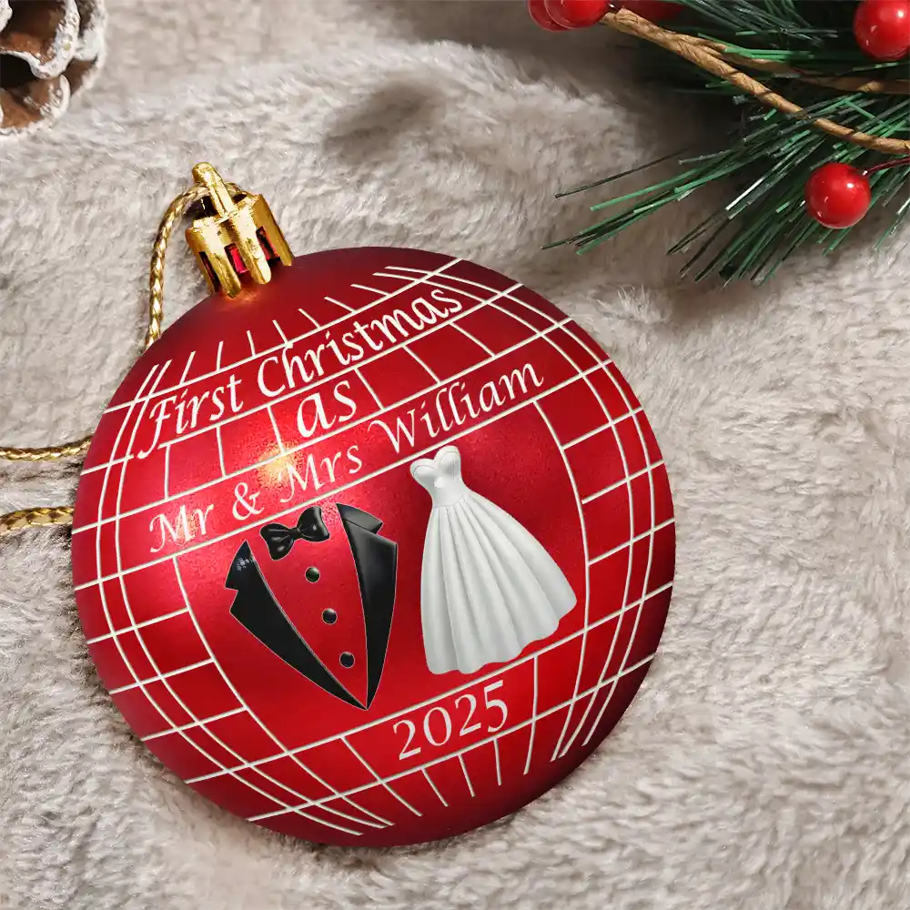 Disco Ball First Christmas As Married Couples - Personalized Ball Ornament - Image 3