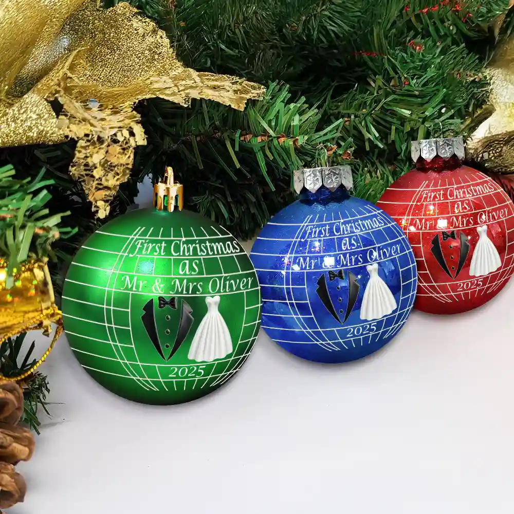 Disco Ball First Christmas As Married Couples - Personalized Ball Ornament - Image 4