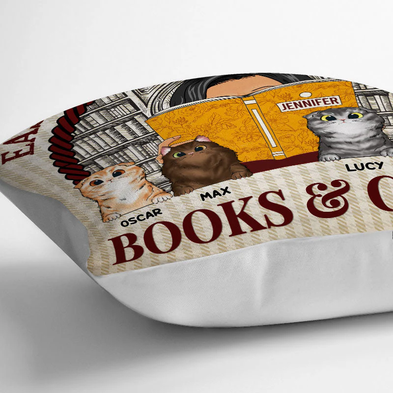 Distracted By Books & Cats - Gift For Book & Cat Lover - Personalized Custom Pillow - Image 3