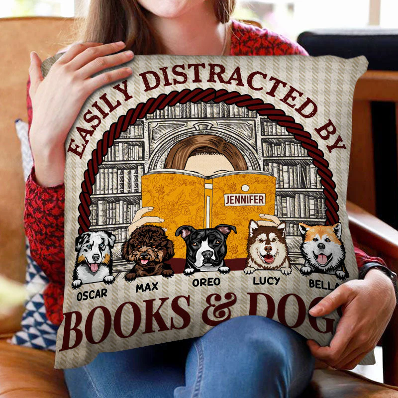 Distracted By Books & Dogs - Personalized Custom Pillow - Image 2