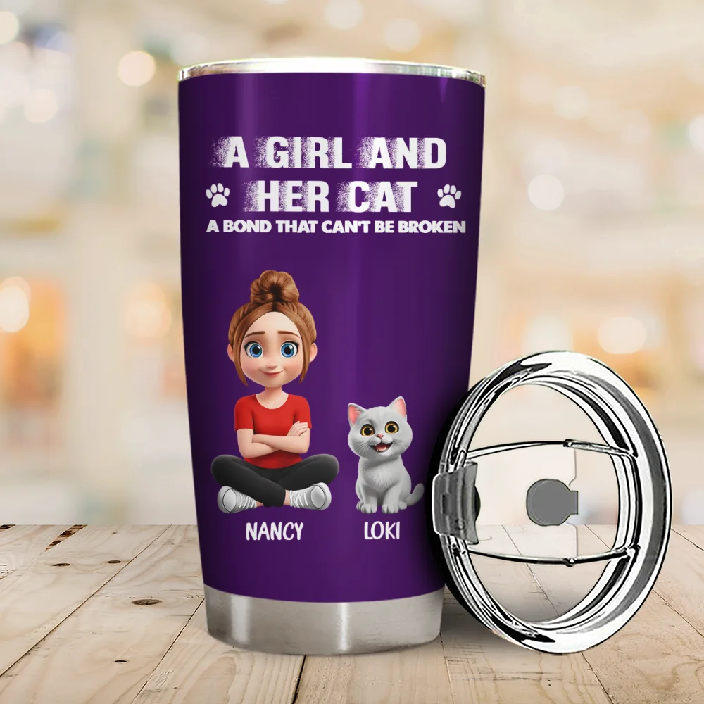 Distressed Text Effect A Girl And Her Dogs Cat - Personalized Tumbler - Image 2
