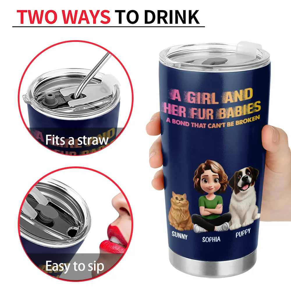 Distressed Text Effect A Girl And Her Dogs Cat - Personalized Tumbler - Image 4