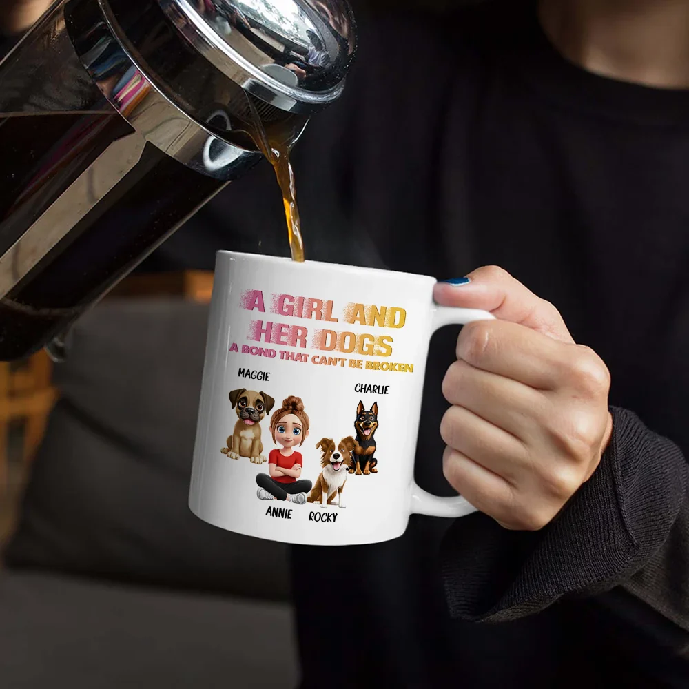 Distressed Text Effect A Girl And Her Dogs Cat - Personalized White Edge-to-Edge Mug - Image 4