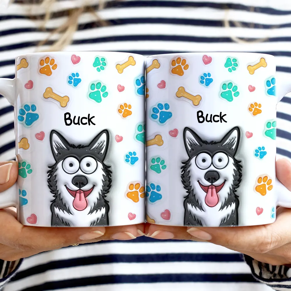 Dog Cat 3D Effect - 3D Inflated Effect Printed Mug, Personalized White Edge-to-Edge Mug - Image 2