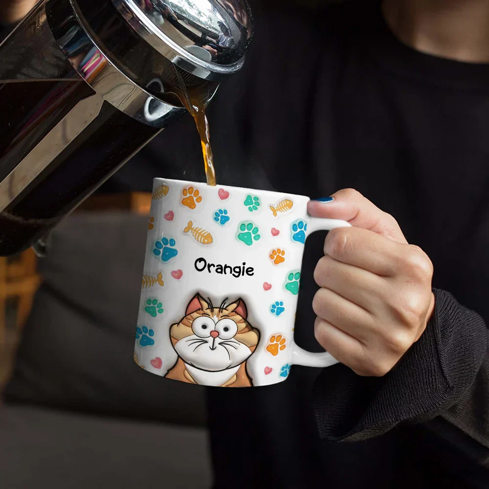 Dog Cat 3D Effect - 3D Inflated Effect Printed Mug, Personalized White Edge-to-Edge Mug - Image 4