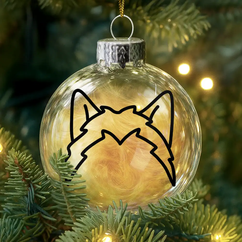 Dog Cat Ears Outline Custom Name - Personalized Fillable Clear Ball Ornament - Image 3
