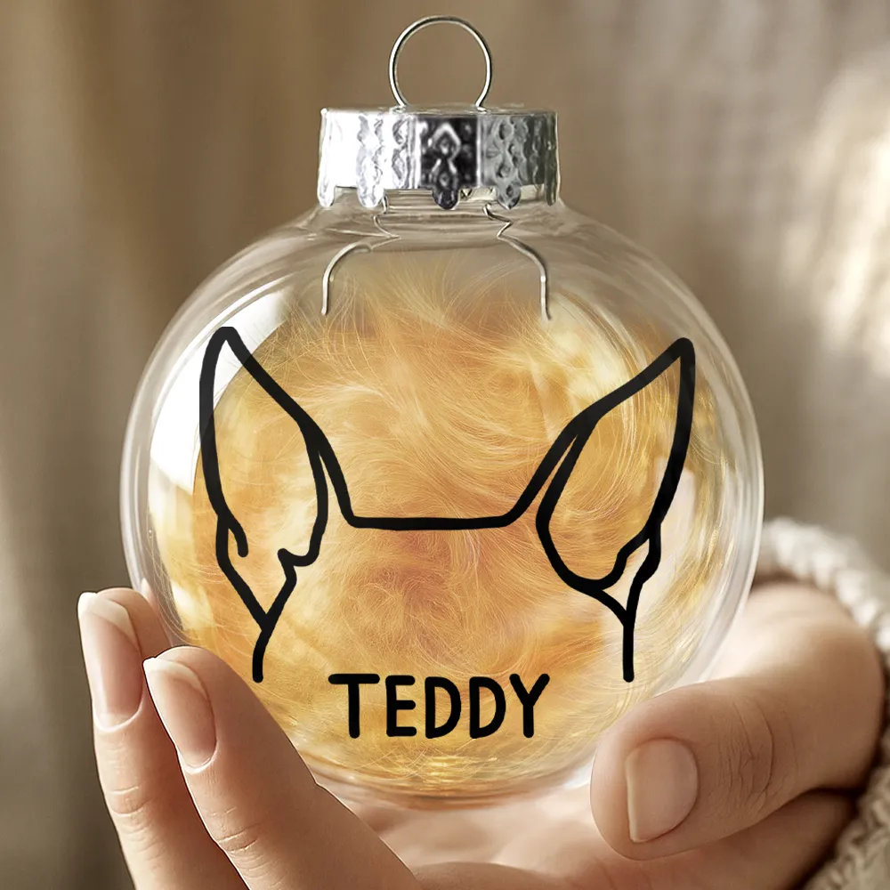 Dog Cat Ears Outline Custom Name - Personalized Fillable Clear Ball Ornament - Image 4