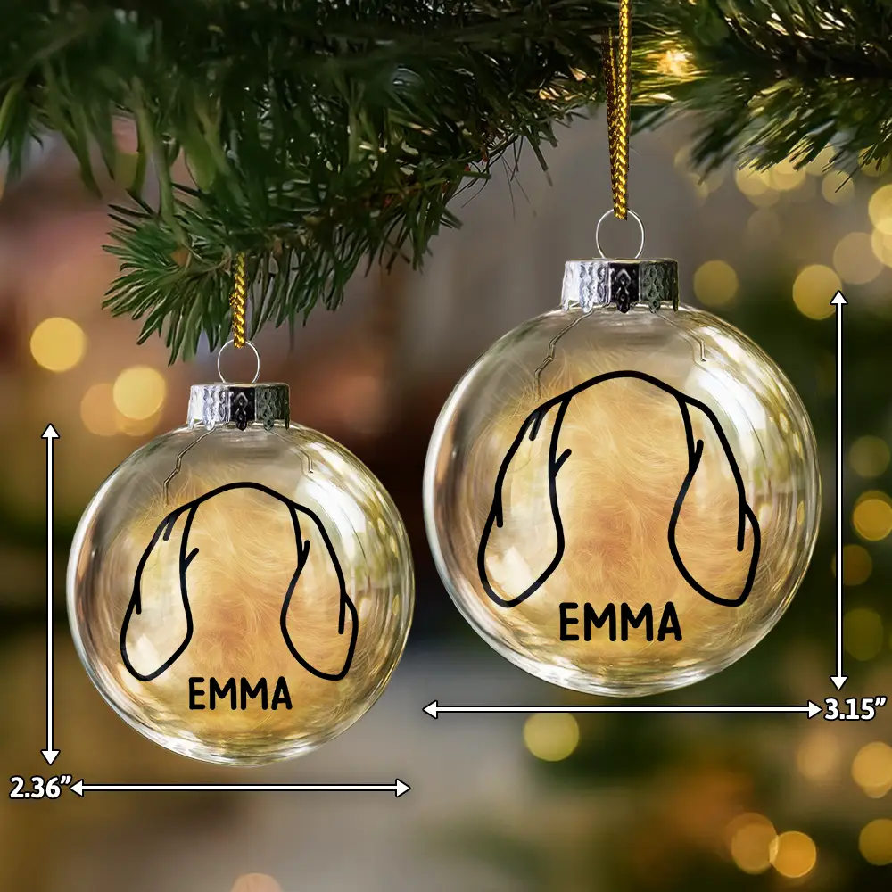 Dog Cat Ears Outline Custom Name - Personalized Fillable Clear Ball Ornament - Image 6