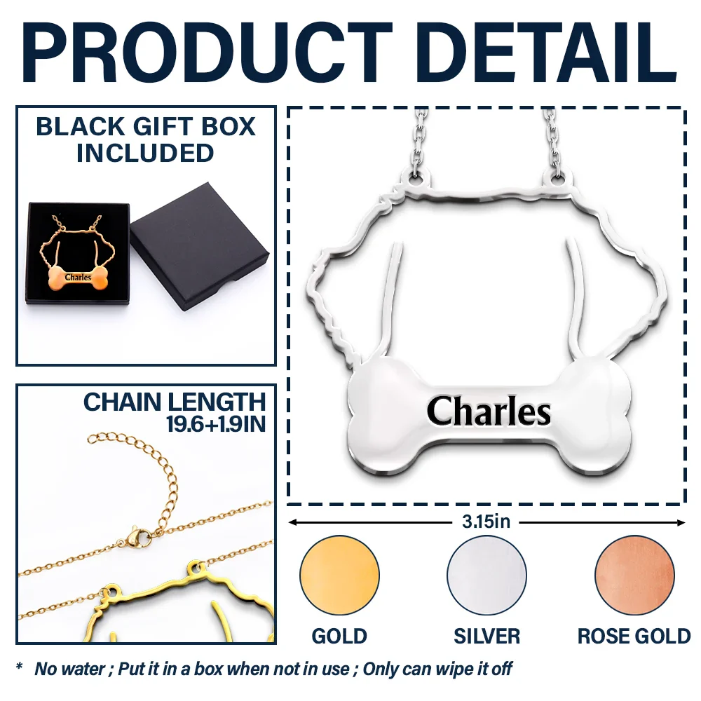 Dog Cat Face Line Art With Name - Personalized Letter Necklace - Image 5