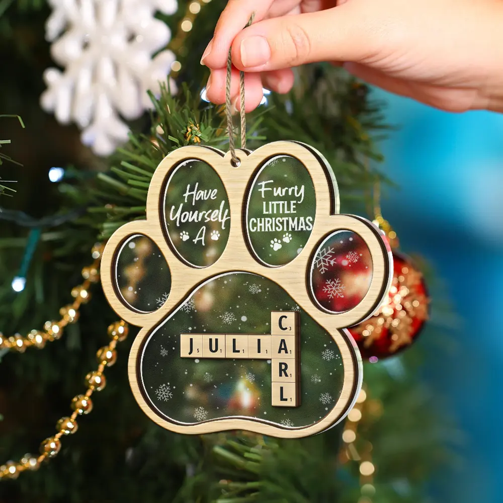 Dog Cat Furry Little Christmas Crossword Scrabble - Personalized 2-Layered Mix Ornament - Image 5