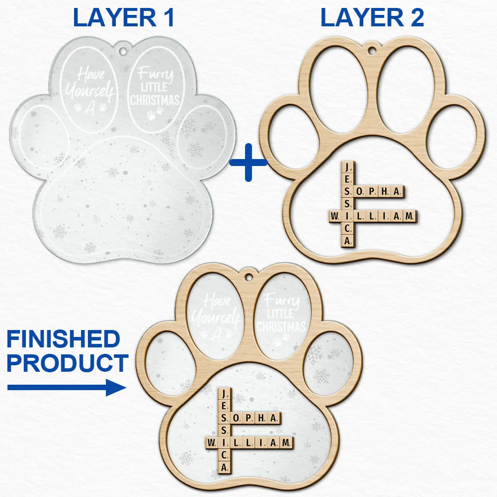 Dog Cat Furry Little Christmas Crossword Scrabble - Personalized 2-Layered Mix Ornament - Image 7
