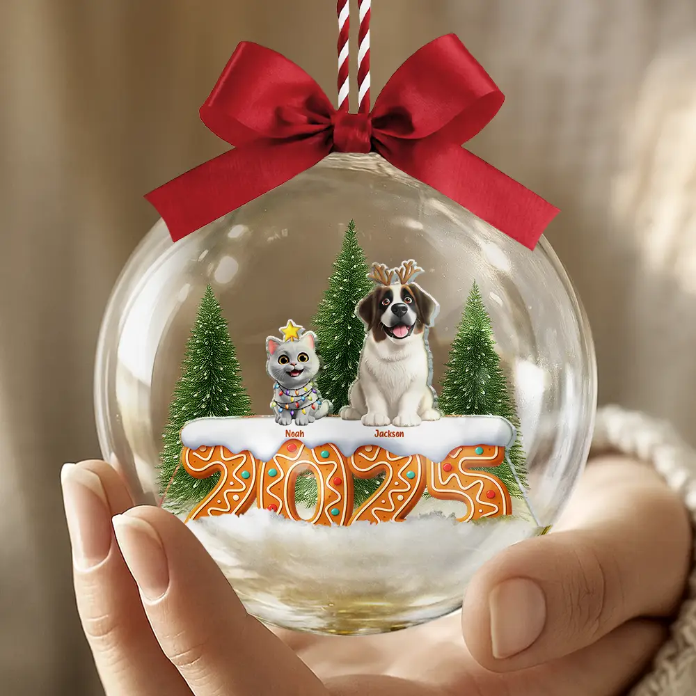 Dog Cat Lovers Best Friends For Life - Personalized 3D Acrylic Ball Ornament - Image 5