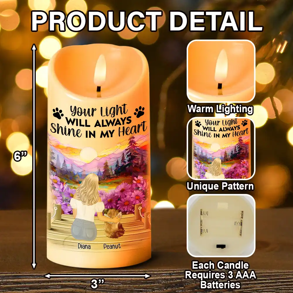 Dog Cat Memorial Your Light Will Always Shine In My Heart - Personalized Flameless LED Candle - Image 5
