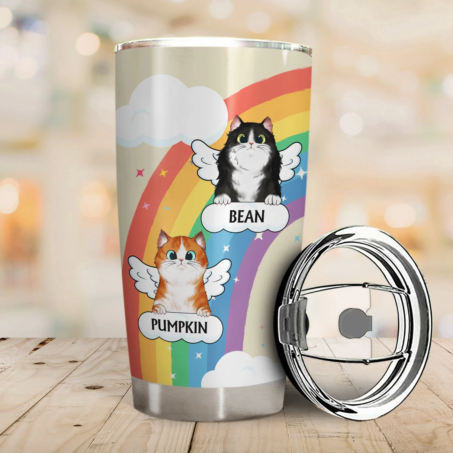 Dog Cat My Heart Is At The Rainbow Bridge - Loving, Memorial Gift For Dog Mom, Cat Mom, Cat Dad, Dog Dad, Pet Lovers - Personalized Custom Tumbler - Image 2