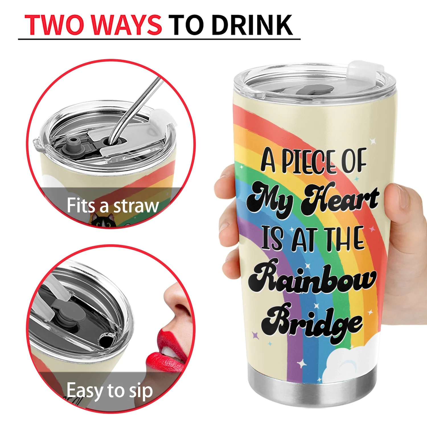 Dog Cat My Heart Is At The Rainbow Bridge - Loving, Memorial Gift For Dog Mom, Cat Mom, Cat Dad, Dog Dad, Pet Lovers - Personalized Custom Tumbler - Image 4