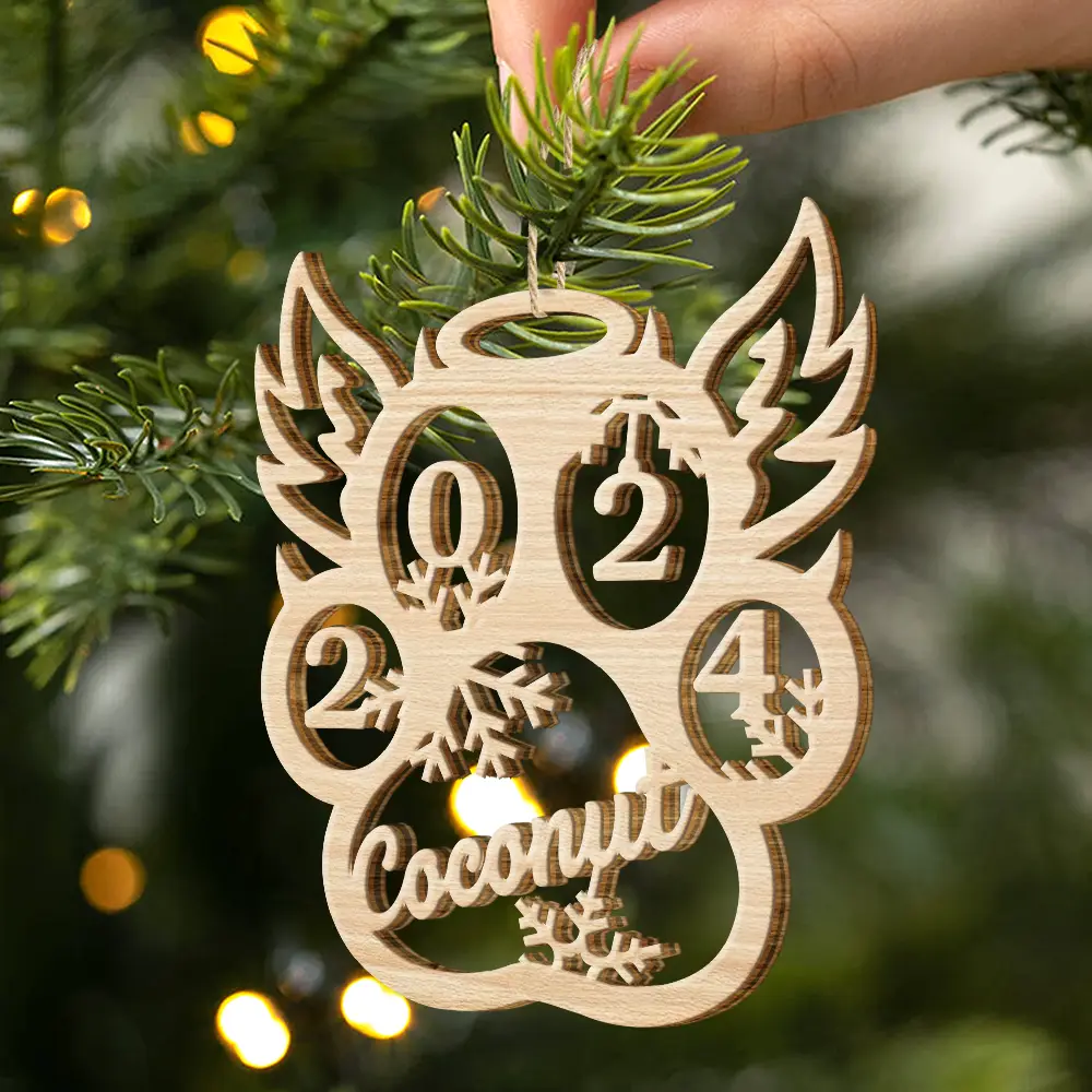 Dog Cat Paw With Custom Name For Pet Lover - Personalized Wooden Cutout Ornament - Image 2