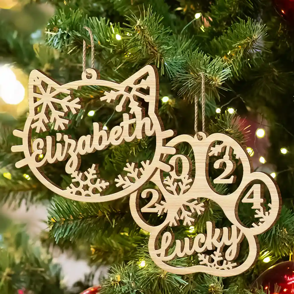 Dog Cat Paw With Custom Name For Pet Lover - Personalized Wooden Cutout Ornament - Image 6