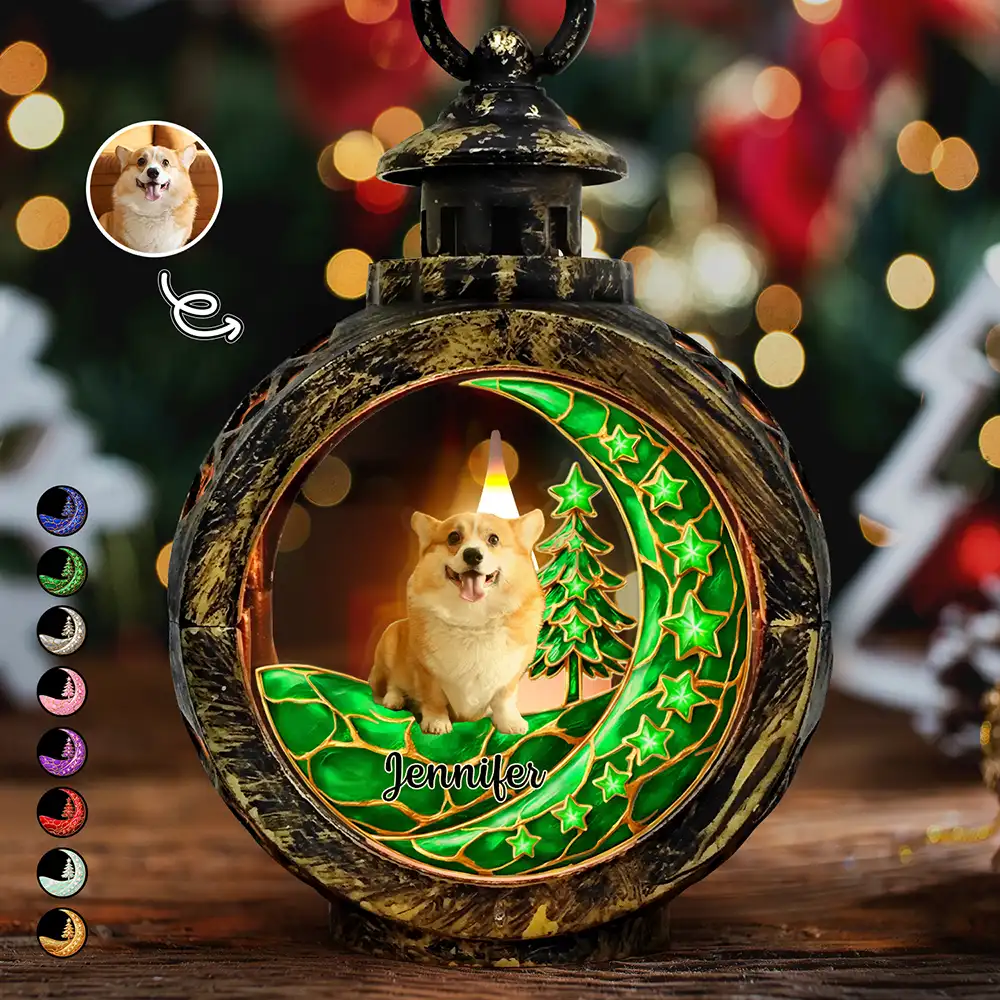 Dog Cat Sitting With Stars 3D Effect - Personalized Candlelight Lantern Ornament - Image 2