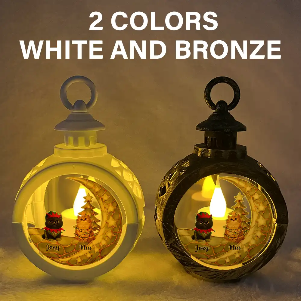 Dog Cat Sitting With Stars 3D Effect - Personalized Candlelight Lantern Ornament - Image 7