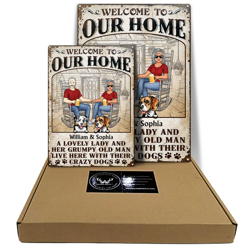 Dog Couple A Lovely Lady And A Grumpy Old Man Live Here - Gift For Dog Lovers - Personalized Custom Classic Metal Signs - Image 5