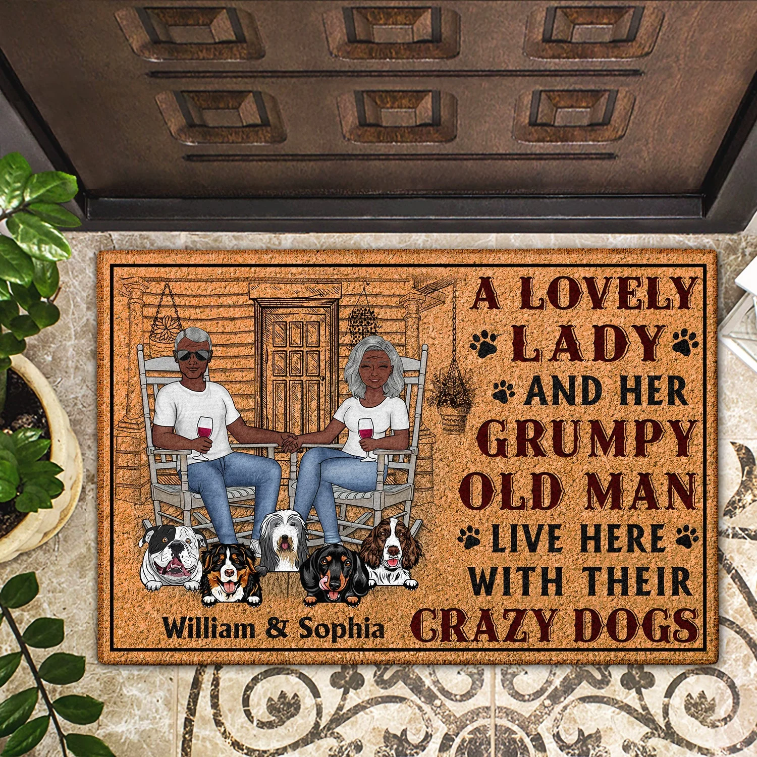 Dog Couple A Lovely Lady And A Grumpy Old Man Live Here - Gift For Dog Lovers - Personalized Custom Doormat - Image 2