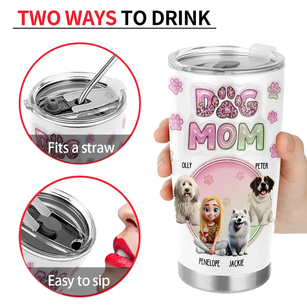 Dog Dad Dog Mom Cute Fur Baby Printed Glitter - Personalized Tumbler - Image 3