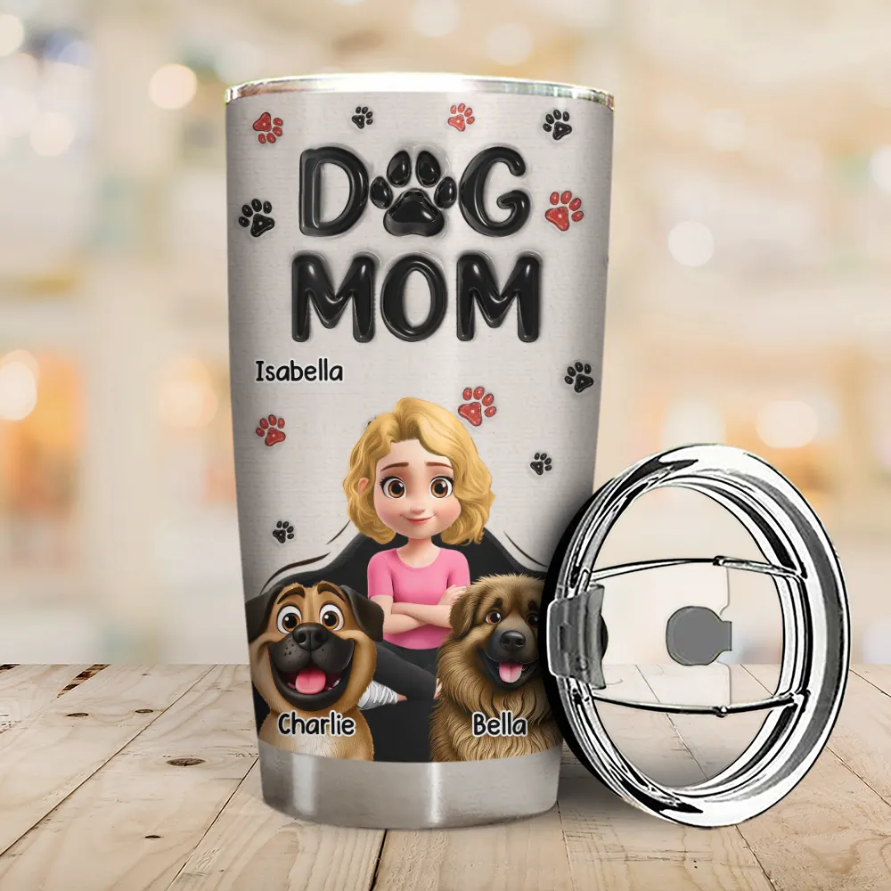 Dog Dad Dog Mom Pawprints 3D Effect - Personalized Tumbler - Image 2