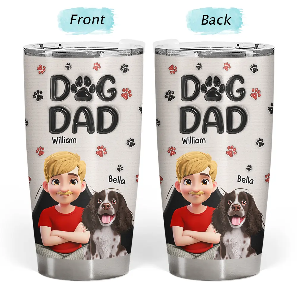 Dog Dad Dog Mom Pawprints 3D Effect - Personalized Tumbler - Image 3
