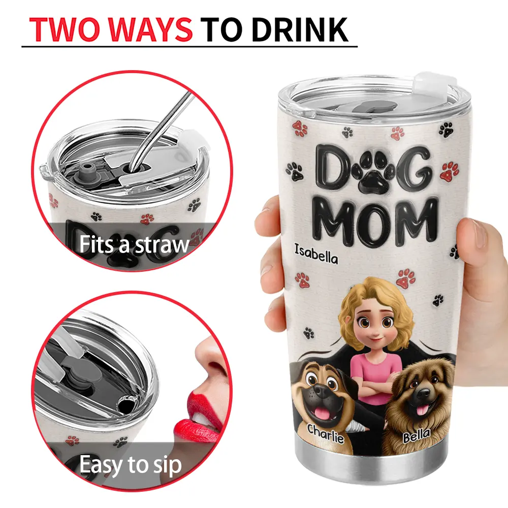 Dog Dad Dog Mom Pawprints 3D Effect - Personalized Tumbler - Image 4