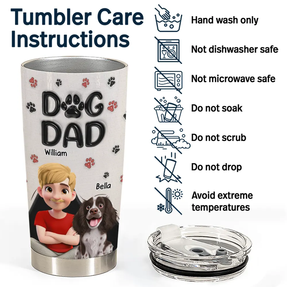Dog Dad Dog Mom Pawprints 3D Effect - Personalized Tumbler - Image 5