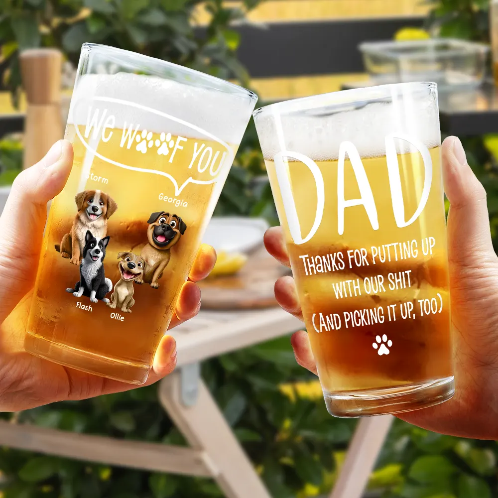 Dog Dad I Woof You - Personalized Beer Glass - Image 4