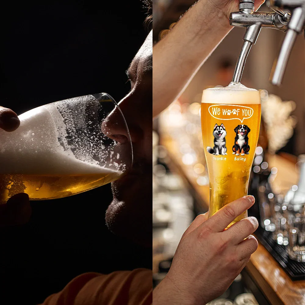Dog Dad I Woof You Thanks For Putting Up With Me - Personalized Pilsner Glass - Image 4