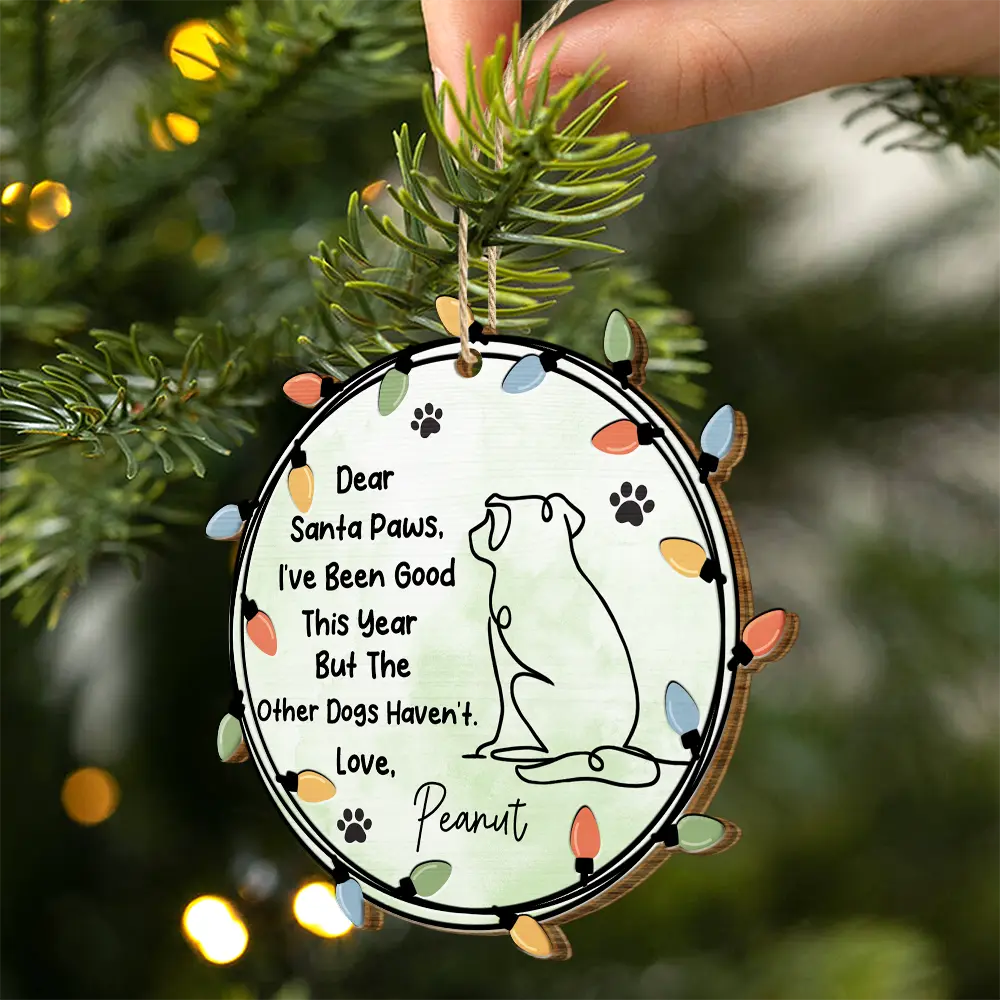 Dog Dear Santa Paws - Personalized Custom Shaped Wooden Ornament - Image 2