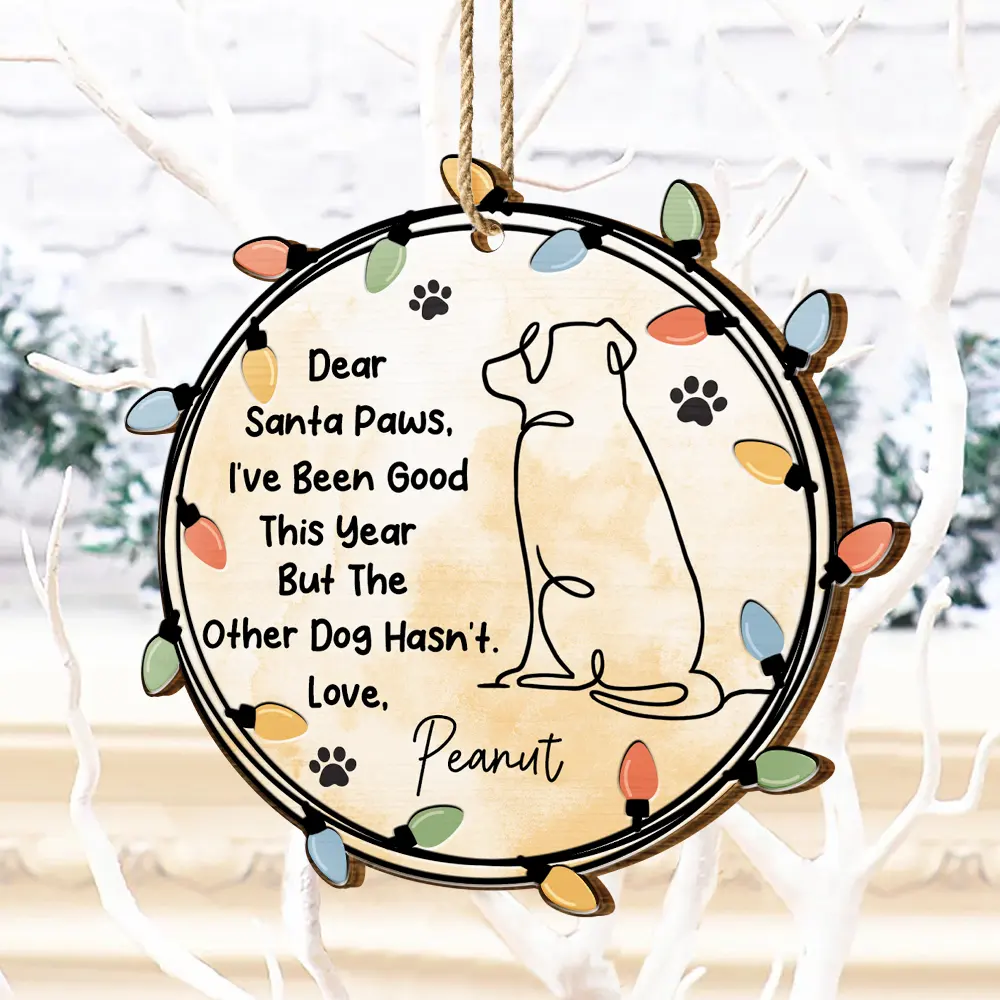 Dog Dear Santa Paws - Personalized Custom Shaped Wooden Ornament - Image 4
